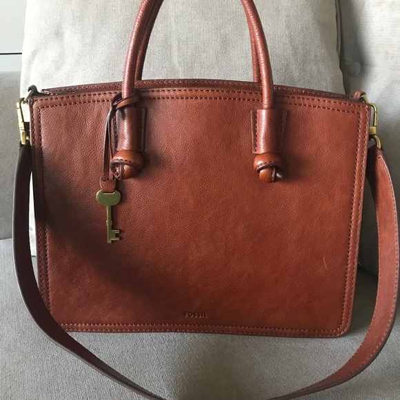 Fossil Skylar Cow Leather Satchel brown shoulder bag - Picture 7 of 10